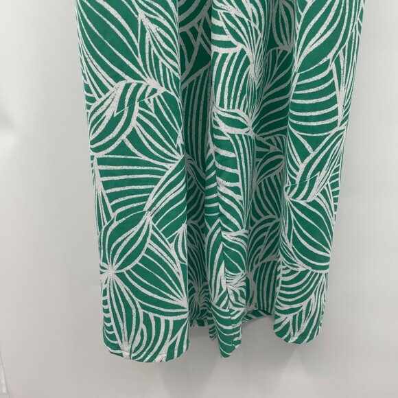 Japna Womens Leaf Print Jumpsuit Wide Leg Sleeveless Green/White  Medium Smocked - Picture 3 of 8